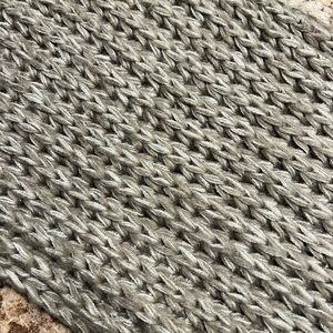 Tan crocheted infinity scarf